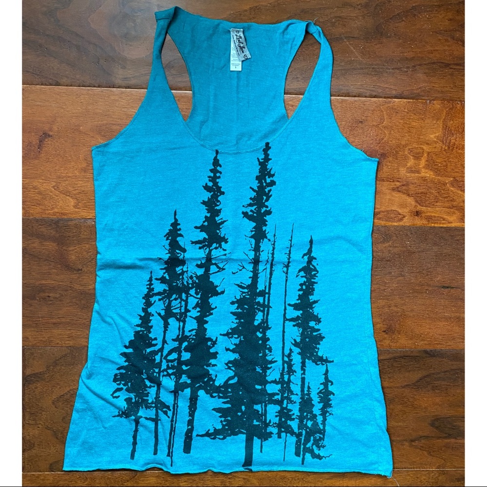 Racerback tank with tree print